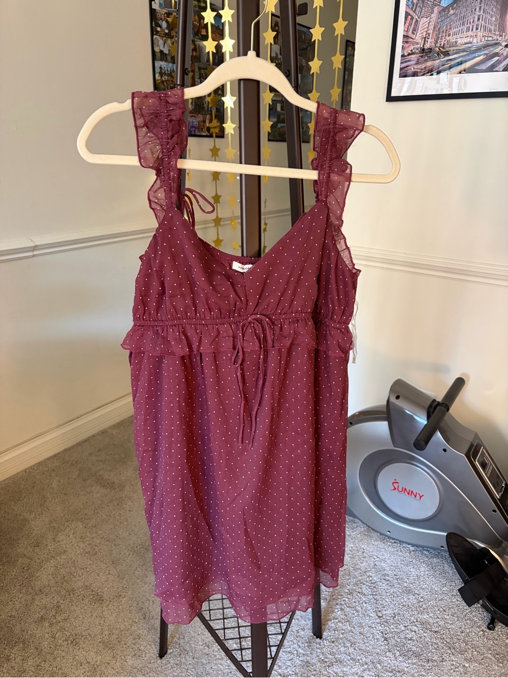 American Eagle Women’s Burgundy Polka Dot Ruffle